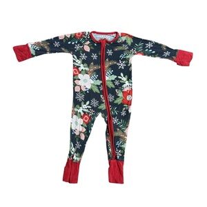 Little Sleepies Poinsettia Festive Floral Bamboo Zippy Pajamas Size 0-3 Months